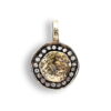 silver pendant with gold ornament and rose cut diamonds inspired by ancient roman coin