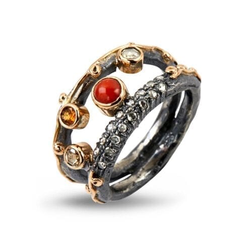 sølv ring med koral og diamanter dubeca superior
