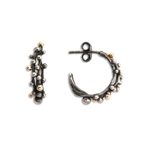 sølv creol hoops med guld og sølv kugler 17mm