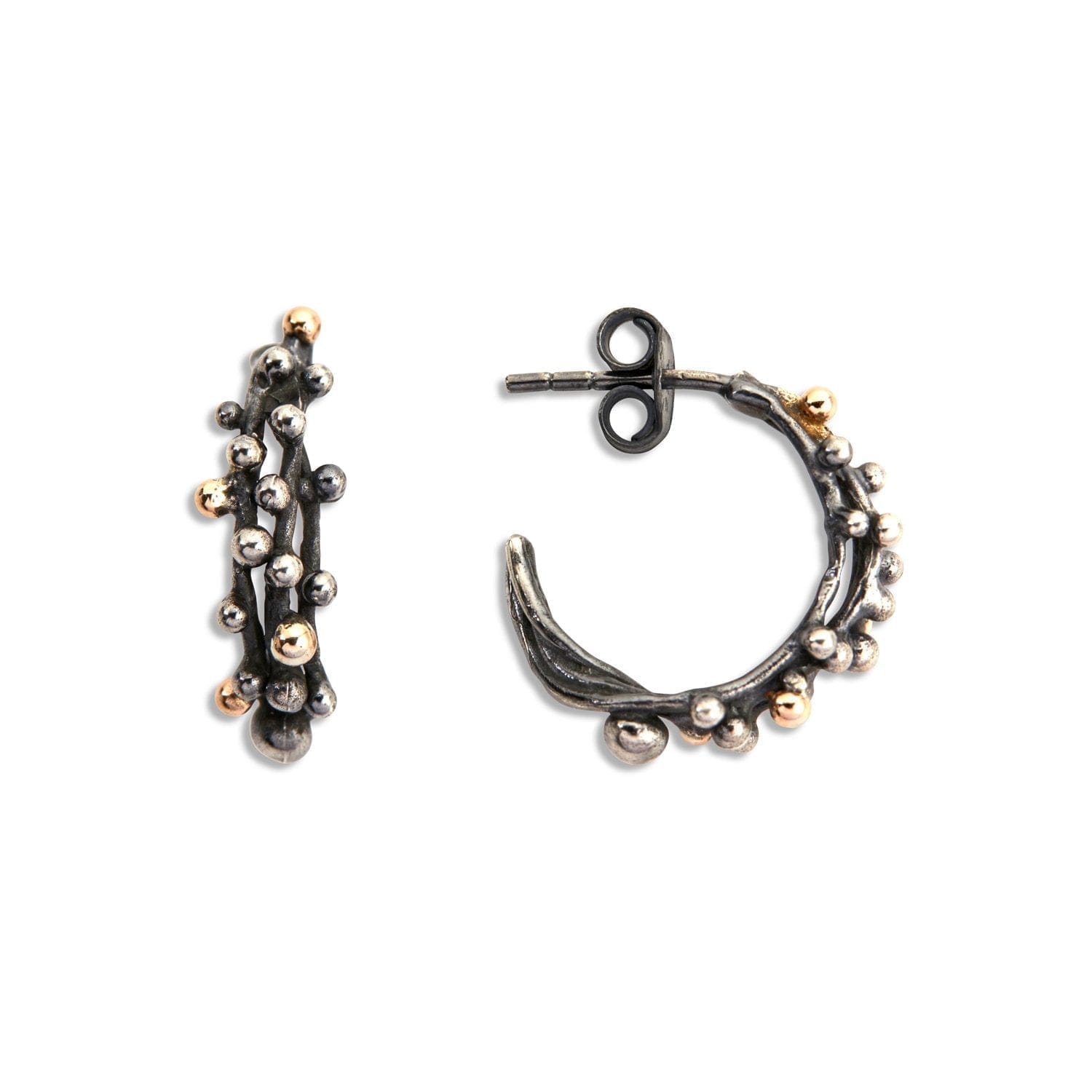 sølv creol hoops med guld og sølv kugler 17mm