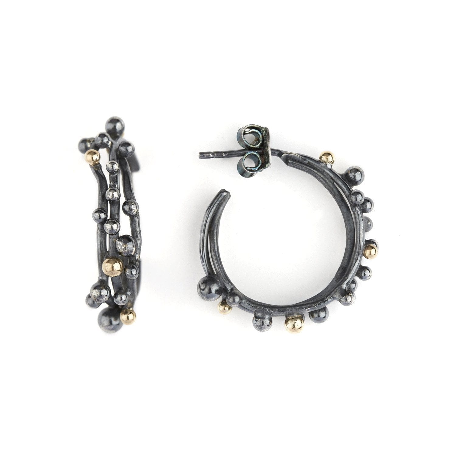 sølv creol hoops med guld og sølv kugler