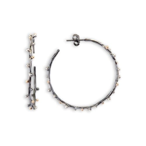 sølv creol hoops med guld og sølv kugler 40mm