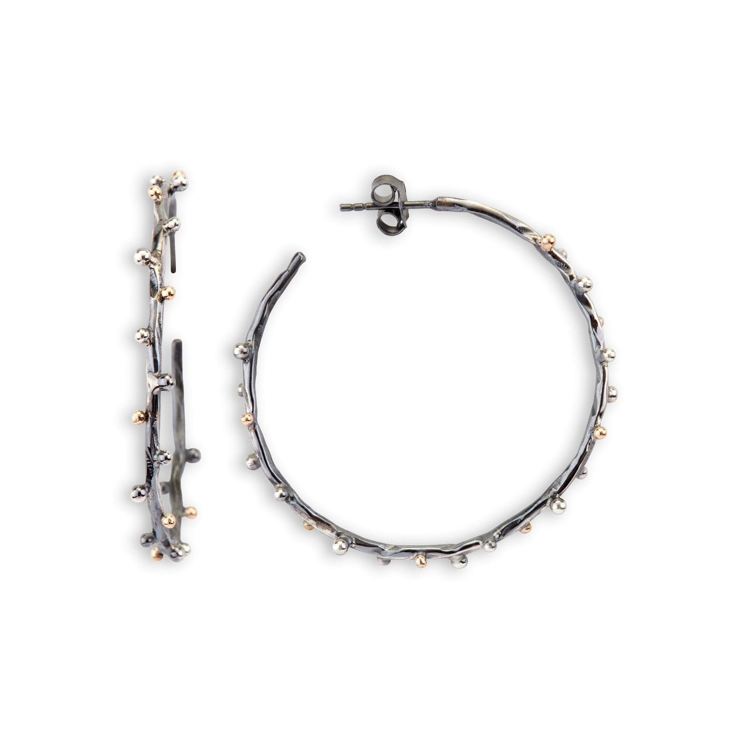 sølv creol hoops med guld og sølv kugler stor 45mm