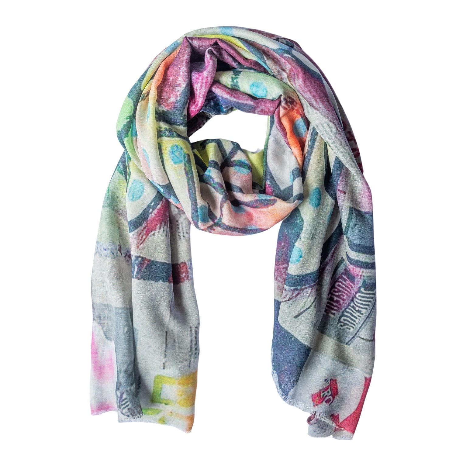 Neon Wings uld og silketørklæde med graffiti motiv