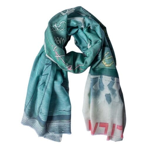 blå grønt uld og silke tørklæde