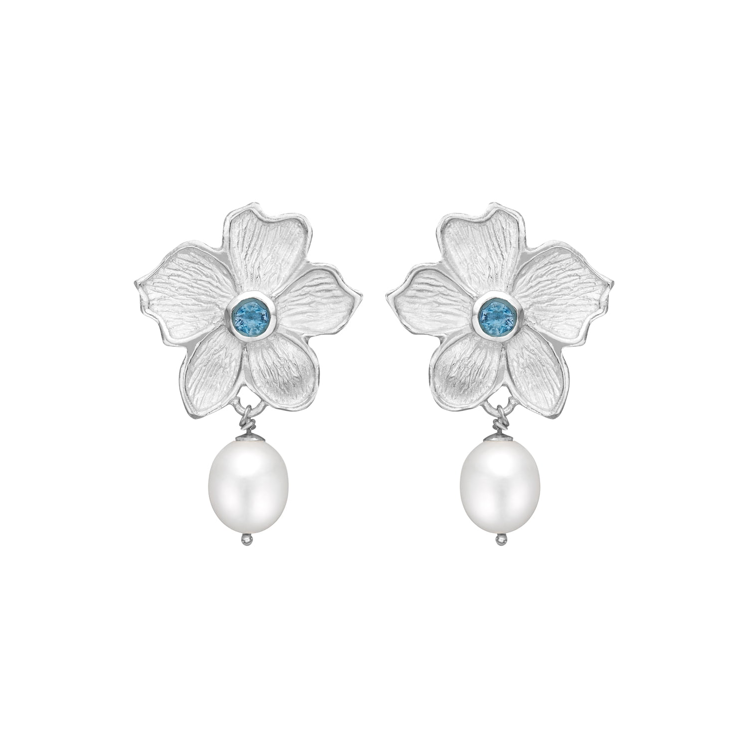 Poppy Aqua & Pearl Silver Ørestikkere