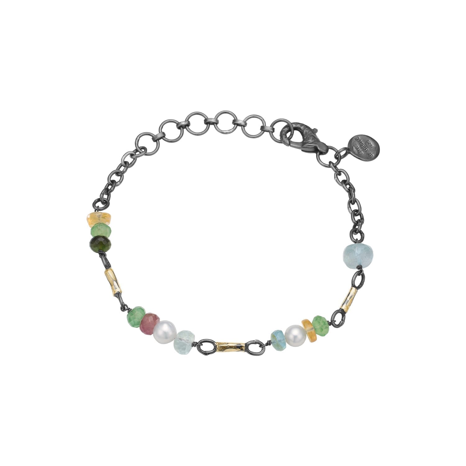 Armbånd med farverige perler og justerbar kæde.