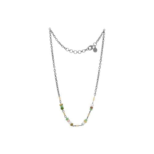 Sølvhalskæde med farverige perler og vedhæng