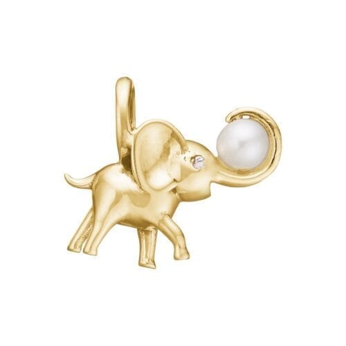 Guld elefant vedhæng med perle.