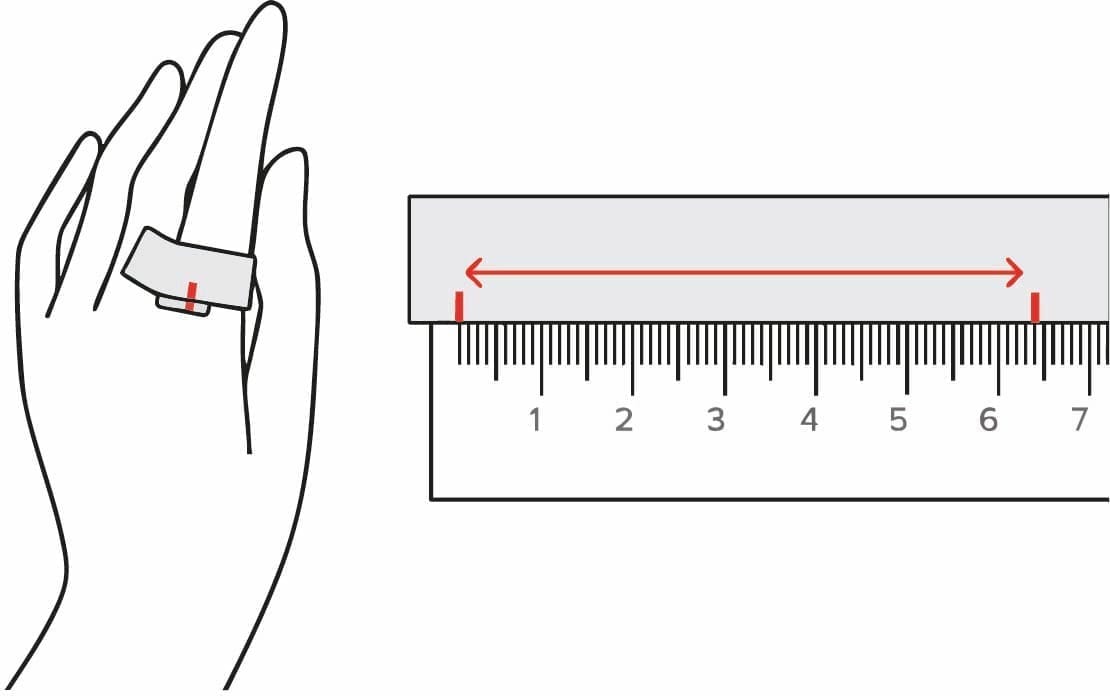 Mål ringstørrelse ved hjælp af papirstrimmel.